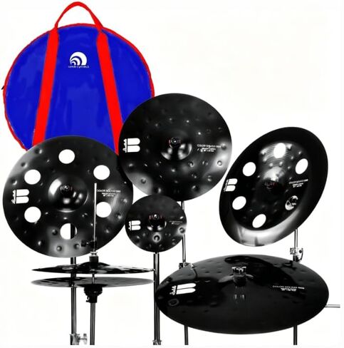JBK 7 PCS Holed Cymbal Set, Premium Aluminum Alloy Black Anti-rust Cymbals, Complete Drum Cymbal Kit with Free Storage Bag for Professional Playing in Saudi Arabia