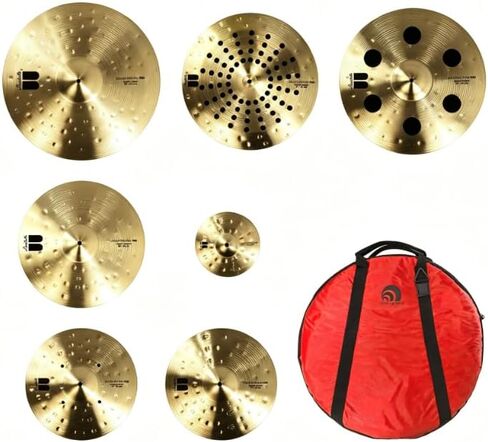 JBK 300 Series Aluminum Alloy Cymbal Set, 7 Pcs Golden Drum Cymbals Complete Kit with Cymbal Bag for Professional Performance-red bag in Saudi Arabia