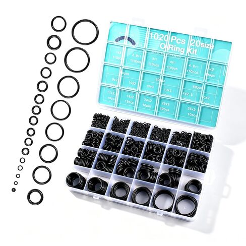 1020 Pcs O Ring Kit,20 Sizes Rubber O-Rings & Rings Assortment w/Case & Labels,for Auto,Faucet,Plumbing,Air/Gas Sealing,Hose Gasket & Hose O Ring–Ind.Grade,Fuel/Oil Resistant,High Temp in Kuwait