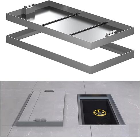 304 Stainless Steel Recessed Hole Cover with Hidden Handle - Rectangular Inspection Plate for Indoor/Outdoor Use, 30x25x5cm, Durable, Rust-Resistant, Easy Access in Kuwait