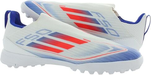 حذاء adidas F50 League LL TF GS للأولاد مقاس 12، اللون: أبيض سحابي/أحمر شمسي/أزرق فاتح/أبيض فائق in Kuwait
