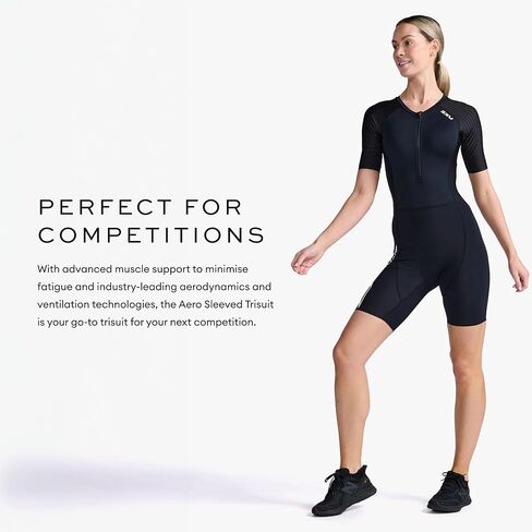 2XU Women's Trisuit Aero Sleeved Front Zip - Performance Triathlon Suit for Muscle Support - Black/White - Size X-Large in Kuwait