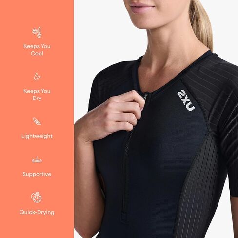 2XU Women's Trisuit Aero Sleeved Front Zip - Performance Triathlon Suit for Muscle Support - Black/White - Size X-Large in Kuwait