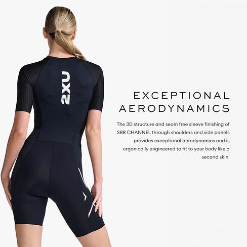 2XU Women's Trisuit Aero Sleeved Front Zip - Performance Triathlon Suit for Muscle Support - Black/White - Size X-Large in Kuwait