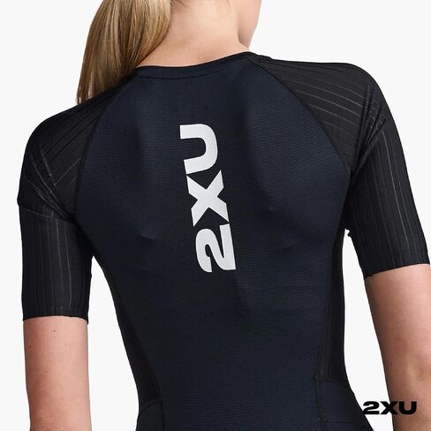 2XU Women's Trisuit Aero Sleeved Front Zip - Performance Triathlon Suit for Muscle Support - Black/White - Size X-Large in Kuwait