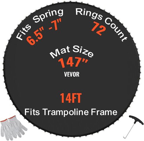 VEVOR Replacement Trampoline Mat, Jumping Mat Fits 12/13/14/15 ft Frame, Universal Jumping Round Trampoline, UV-Resistant Mat with Spring Tool & 72/80/92 V-Rings, Fit 5.5"/6.5"/7" Spring Length in Saudi Arabia