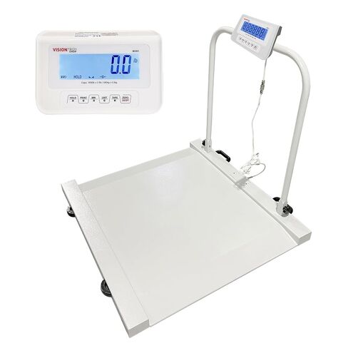 VisionTechShop MVW1 Heavy Duty Wheelchair Scale Platform 1000lb x 0.5lb / 500kg x 0.2kg, Intergrated Foldable Handle and Wheels for Easy Portability, Large LCD Display with Backlight - 1 Piece in Kuwait