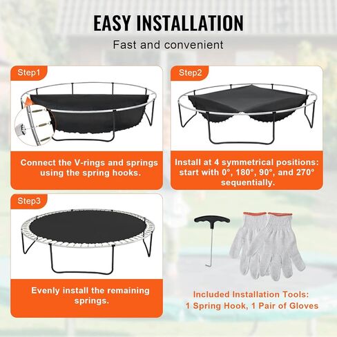 VEVOR Replacement Trampoline Mat, Jumping Mat Fits 12/13/14/15 ft Frame, Universal Jumping Round Trampoline, UV-Resistant Mat with Spring Tool & 72/80/92 V-Rings, Fit 5.5"/6.5"/7" Spring Length in Saudi Arabia