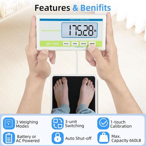 Medical Scale for Body Weight, 660lb Medical Grade Floor Scale | 13x12.6" Extra Wide Platform for Hospital & Physician, Home, Office, Gym, Include AC Adapter & Battery, kg/oz/lb Settings in Kuwait