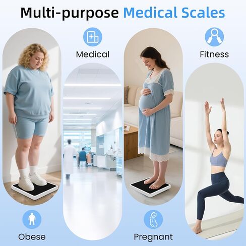 Medical Scale for Body Weight, 660lb Medical Grade Floor Scale | 13x12.6" Extra Wide Platform for Hospital & Physician, Home, Office, Gym, Include AC Adapter & Battery, kg/oz/lb Settings in Kuwait