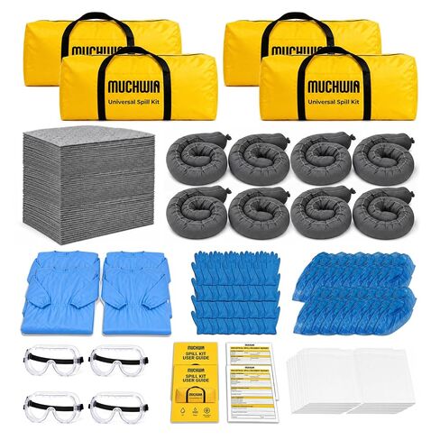 MUCHWIN 2-Pack Universal Spill Kit, OSHA & DOT Compliant Biohazard for Oil, Water, Chemical, Blood & Bodily Fluid — 30 Pads, 4 Socks, PPE (Gloves, Goggles, Apron, Shoe Covers), 2 Duffel Bags, EN/ES | COMPLETE HEAD-TO-TOE PROTECTION IN ONE BAG in Kuwait