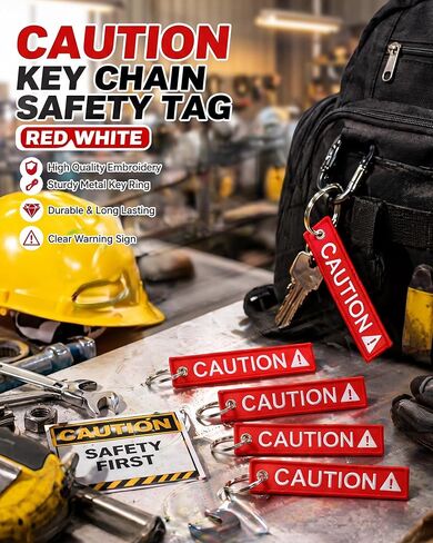 Kenning 12 Pack Caution Key Chain Safety Tag Double Sided Red Fabric Warning Keyring 1 x 5 Inch for Motorcycle ATV Fleet Management Industrial Equipment High Visibility Embroidered Luggage Tag in Kuwait