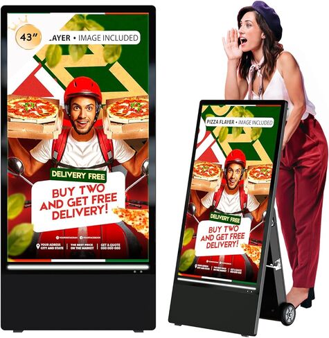 MWE 55 Inch Outdoor Digital Signage Display Monitor, Portable Battery Powered High Brightness Screen Advertising Display Kiosk, Movable Waterproof Standing Poster, Android OS in Kuwait