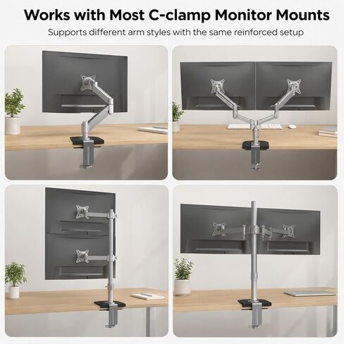 Steel Monitor Mount Reinforcement Plate for Thin, Glass and Other Fragile Tabletop, Steel Desk Protector Bracket Kit with Anti-Slip Pads, Fits Most Monitor Stand C Clamp Installation, Black in Kuwait