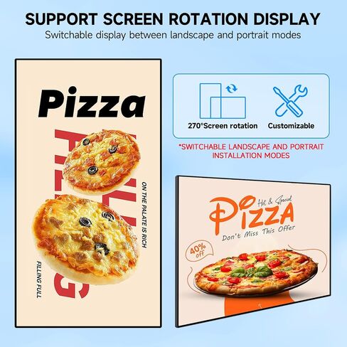 32/43/49/55 Inch Wall-Mount Digital Signage 2K Display 4+32GB Memory Commercial Advertising Screen with Touch/Non-Touch, Multiple Control & Content Creation (Non-touch screen, black, 43 inches) in Kuwait