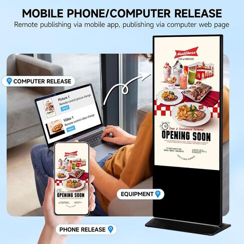 32/43/49/55 Inch Wall-Mount Digital Signage 2K Display 4+32GB Memory Commercial Advertising Screen with Touch/Non-Touch, Multiple Control & Content Creation (Non-touch screen, black, 43 inches) in Kuwait