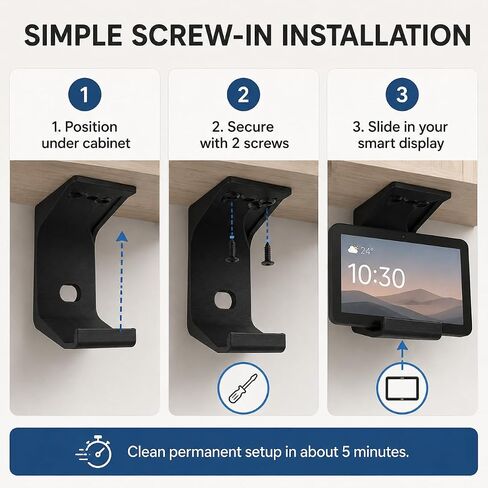 SplashNColor Under Cabinet Mount for Echo Show 8 – No-Drill Hanging Bracket | Space-Saving Kitchen Counter Setup | Tilt-Ready Friction Fit Holder | Frees Up Countertop for Smart in Kuwait