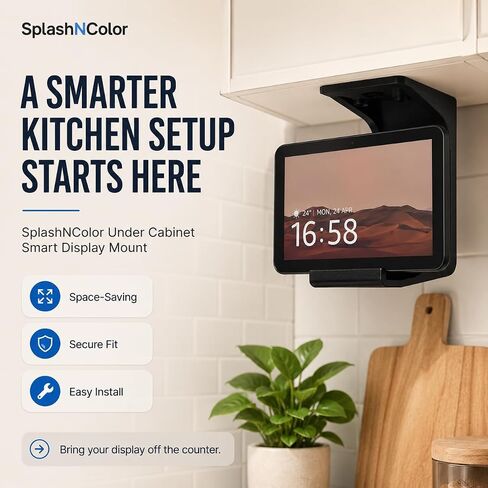 SplashNColor Under Cabinet Mount for Echo Show 8 – No-Drill Hanging Bracket | Space-Saving Kitchen Counter Setup | Tilt-Ready Friction Fit Holder | Frees Up Countertop for Smart in Kuwait
