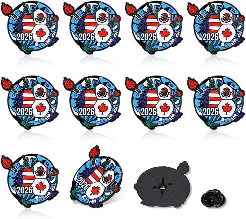 2026 Soccer Cup Badge Pin, Premium Weighted Zinc Alloy, Shiny Enamel, Gift Memorabilia for Soccer Fans & Match Day Decor, 10 Pcs in Kuwait