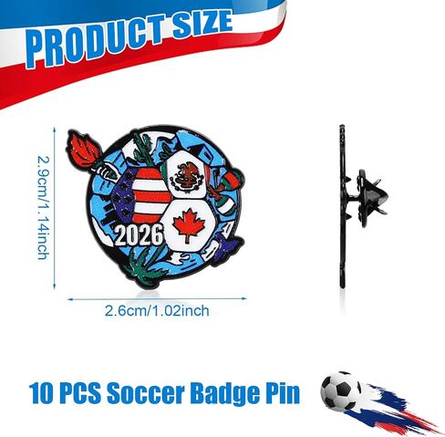 2026 Soccer Cup Badge Pin, Premium Weighted Zinc Alloy, Shiny Enamel, Gift Memorabilia for Soccer Fans & Match Day Decor, 10 Pcs in Kuwait