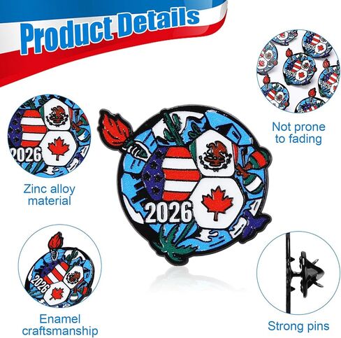 2026 Soccer Cup Badge Pin, Premium Weighted Zinc Alloy, Shiny Enamel, Gift Memorabilia for Soccer Fans & Match Day Decor, 10 Pcs in Kuwait