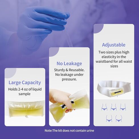 Urine Test Complete Kit – 2 to 4 oz Concealed Sample Bag with Adjustable Belt, Urine Test Thermometer Stickers and Silicone Funnel (M) in Kuwait