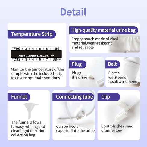 Urine Test Complete Kit – 2 to 4 oz Concealed Sample Bag with Adjustable Belt, Urine Test Thermometer Stickers and Silicone Funnel (M) in Kuwait