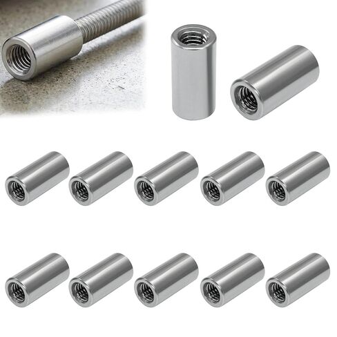 12 Pack M6 20mm Height Round Coupling Nut, 304 Stainless Steel Threaded Sleeve Rod Connector, Long Stud Extension Nuts for Lamp Bracket and Machinery Repair, Silver in Kuwait