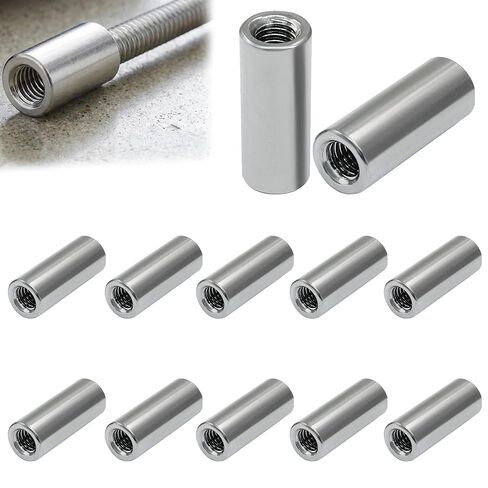 12 Pack M6 20mm Height Round Coupling Nut, 304 Stainless Steel Threaded Sleeve Rod Connector, Long Stud Extension Nuts for Lamp Bracket and Machinery Repair, Silver in Kuwait