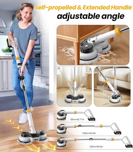 qimedo 800RPM Cordless Electric Mop, 6000mAh Battery Electric Power Scrubber & Mops for Floor Cleaning, Best Automatic Spin Mops with Smart Display,Rotating Mop with LED Light & Water Spray in Kuwait