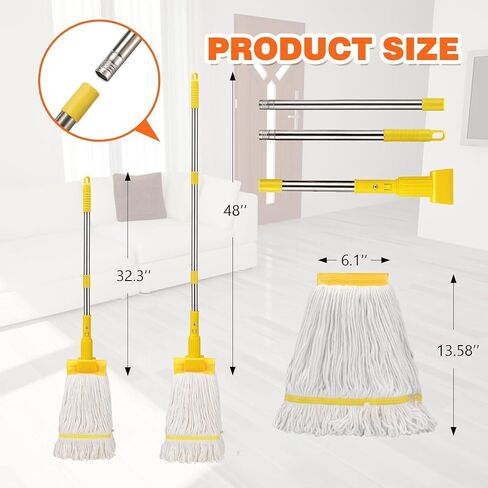 Heavy Duty Commercial Clip Mop with 48" Long Handle – Industrial Cotton Wet Mop for Floor Cleaning, Home, Kitchen, Office, Garage, Concrete & Tile Floors in Kuwait