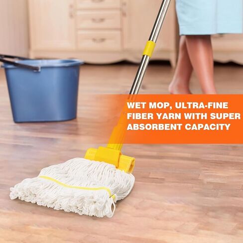 Heavy Duty Commercial Clip Mop with 48" Long Handle – Industrial Cotton Wet Mop for Floor Cleaning, Home, Kitchen, Office, Garage, Concrete & Tile Floors in Kuwait