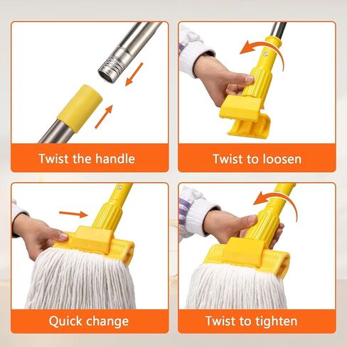 Heavy Duty Commercial Clip Mop with 48" Long Handle – Industrial Cotton Wet Mop for Floor Cleaning, Home, Kitchen, Office, Garage, Concrete & Tile Floors in Kuwait