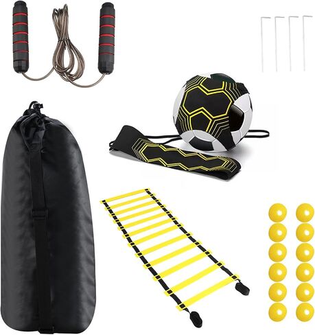 Soccer Agility Training Equipment Set, Speed Training Equipment, Including 1 Agility Ladder, 12 Disc Cones, 1 Solo Soccer Trainer, 1 Jump Rope, 4 Steel Stakes and 1 Carrying Bag in Kuwait