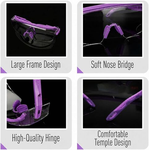 UNCO- Safety Goggles Over Glasses with Clear Wraparound Lens, Lavender Arms, Anti Fog Safety Glasses for Men and Women, Protective Eyewear in Kuwait