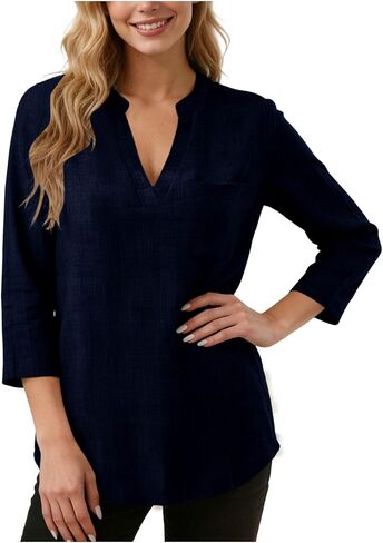 Linen Shirts for Womens Fashion Casual V Neck Short Sleeve Tops Breathable Lightweight Baggy Summer Blouses in Kuwait