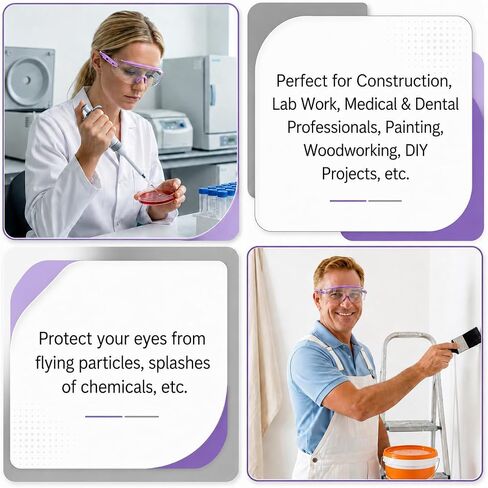 UNCO- Safety Goggles Over Glasses with Clear Wraparound Lens, Lavender Arms, Anti Fog Safety Glasses for Men and Women, Protective Eyewear in Kuwait