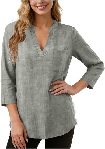 Linen Shirts for Womens Fashion Casual V Neck Short Sleeve Tops Breathable Lightweight Baggy Summer Blouses in Kuwait