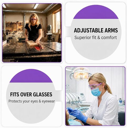 UNCO- Safety Goggles Over Glasses with Clear Wraparound Lens, Lavender Arms, Anti Fog Safety Glasses for Men and Women, Protective Eyewear in Kuwait