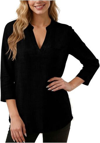 Linen Shirts for Womens Fashion Casual V Neck Short Sleeve Tops Breathable Lightweight Baggy Summer Blouses in Kuwait