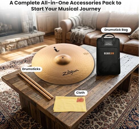 Zildjian ILH20CR 20" I Crash Ride Cymbal | Bundle with Drumsticks, Drumstick Bag, and Austin Bazaar Polishing Cloth in Kuwait