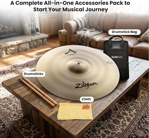 Zildjian A0024 20" A Crash Ride Cymbal | Bundle with Drumsticks, Drumstick Bag, and Austin Bazaar Polishing Cloth in Kuwait