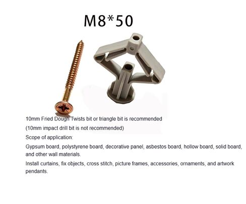 M8*50 Plastic Butterfly Drywall Anchors with Screws, Heavy Duty Wall Anchors for Drywall, Toggle Anchors for Hanging Pictures, Shelves, Cabinets, Assortment Kit for Hollow Wall Mounting （50 Set） in Kuwait