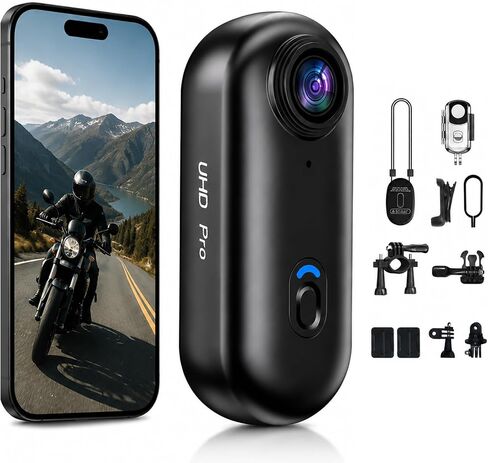 4K Mini WiFi Action Camera 64GB Thumb POV Portable Body Cam Wearable Sports Camera with Waterproof Case Premium Portable Camcorder Mount Anywhere for Work, Travel, Pet Walking (White) in Kuwait