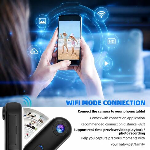 4K Mini WiFi Action Camera 64GB Thumb POV Portable Body Cam Wearable Sports Camera with Waterproof Case Premium Portable Camcorder Mount Anywhere for Work, Travel, Pet Walking (White) in Kuwait