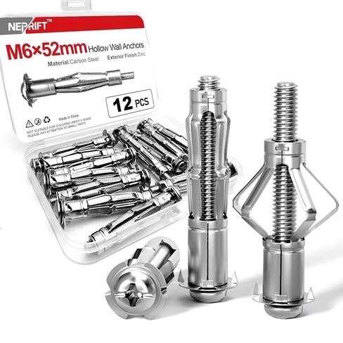 12Pcs M6 x 52mm Hollow Wall Anchors, Metal Molly Bolts with Screws for Drywall, Plasterboard & Panels in Saudi Arabia