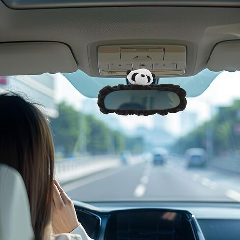 لطيف الباندا الكرتون مرآة الرؤية الخلفية غطاء مادة أفخم سيارة مرآة الرؤية الخلفية حامي مع تصميم رائعتين سهلة التنظيف استخدام متعدد الاستخدامات للديكور الداخلي للسيارة in Kuwait