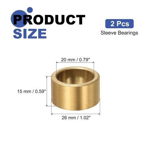 uxcell 2 Pcs Sleeve Bearings, 20mm Bore x 26mm OD x 15mm Length, Self-Lubricating Sintered Bronze Bushings in Kuwait