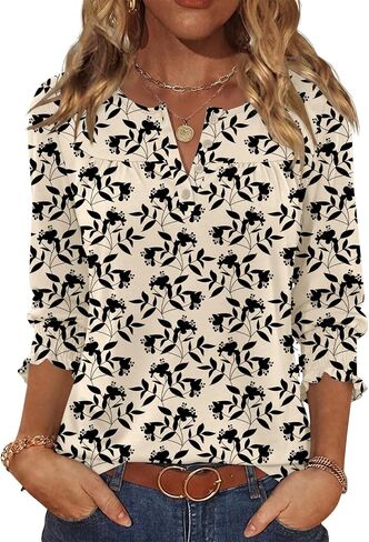 Akewei 3/4 طول الأكمام قمم المرأة 2025 أزياء الصيف قمم للنساء Crewneck in Kuwait