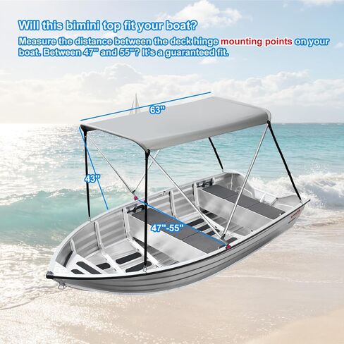 2026 ترقية 2 Bow Bimini Top للقارب مع صندوق تخزين وأجهزة تثبيت، غطاء مقاوم للماء للحماية من الأشعة فوق البنفسجية 600D، مظلة قارب بإطار من الألومنيوم مقاس 1 بوصة طول 63 بوصة × 47 بوصة - 55 بوصة عرض × 43 بوصة ارتفاع لقارب جون، قارب صيد in Kuwait